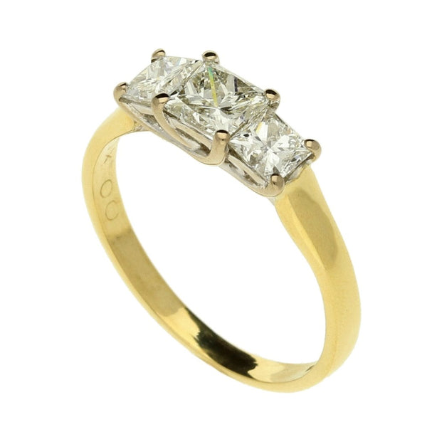 Ladies 18ct Yellow Gold Princess Cut Diamond Trilogy Ring 1.00ct