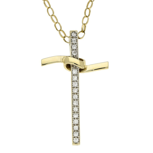 Ladies 9ct Yellow Gold Cubic Zirconia Cross Pendant & Chain
