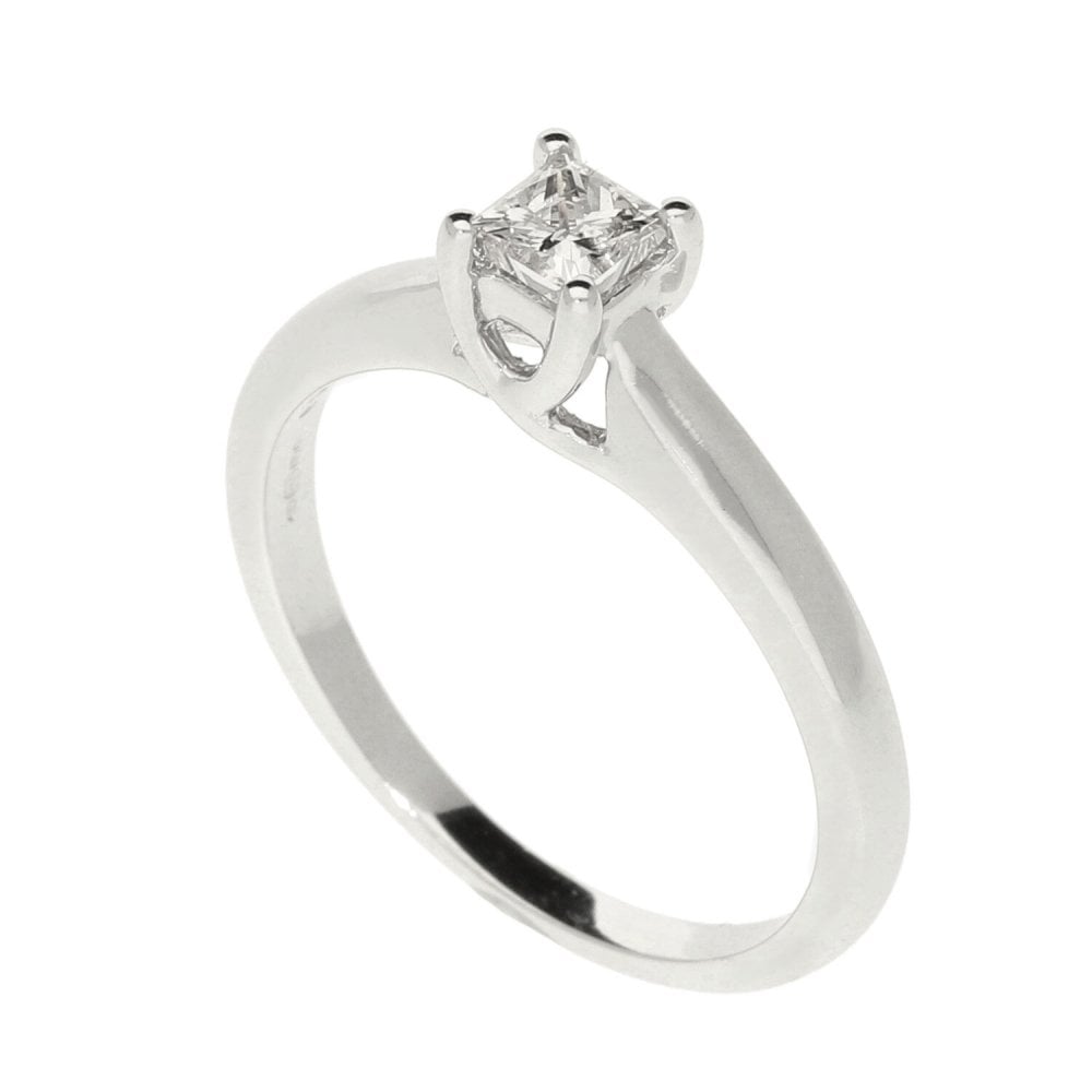 Ladies 9ct White Gold Princess Cut Diamond Solitaire Ring
