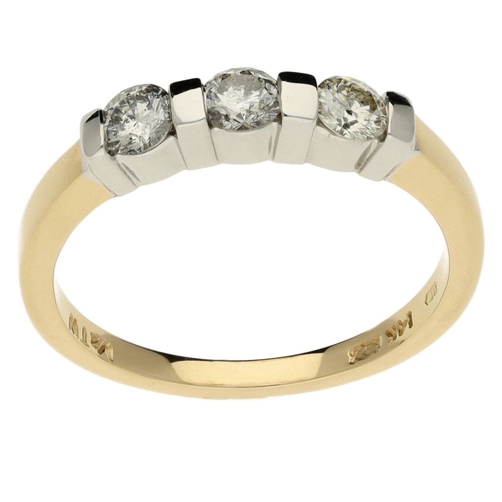 Ladies 14ct Yellow Gold Three Stone Diamond Ring - 0.45ct