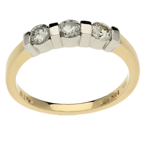 Ladies 14ct Yellow Gold Three Stone Diamond Ring - 0.45ct