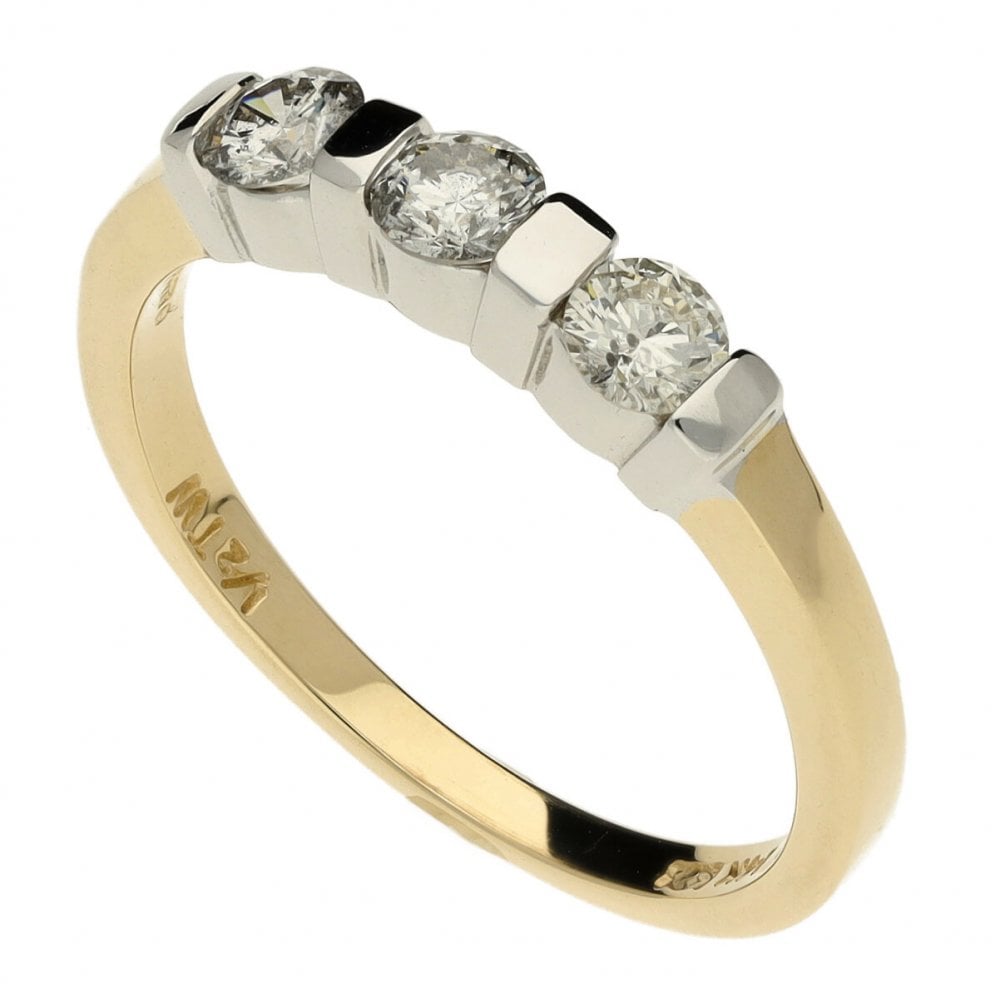 Ladies 14ct Yellow Gold Three Stone Diamond Ring - 0.45ct