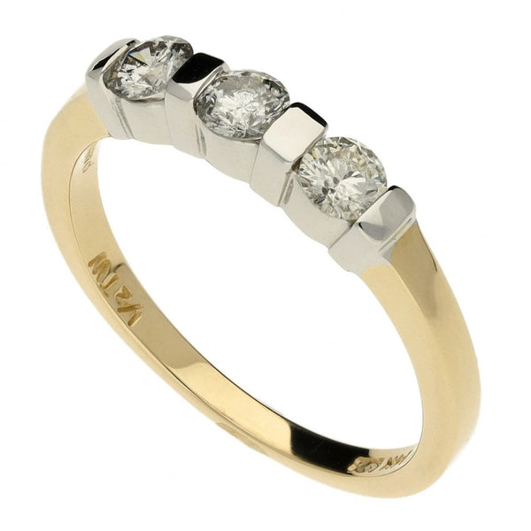 Ladies 14ct Yellow Gold Three Stone Diamond Ring - 0.45ct