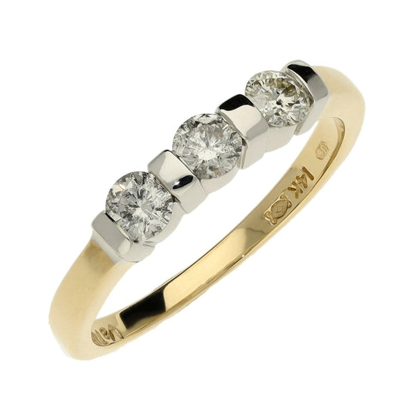 Ladies 14ct Yellow Gold Three Stone Diamond Ring - 0.45ct