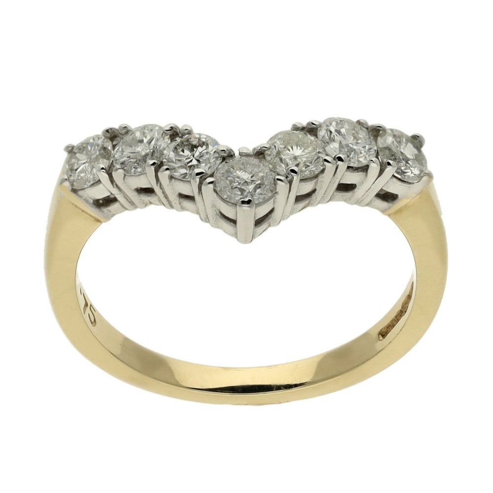 Ladies 9ct Yellow Gold Diamond Set Wishbone Ring - 0.75ct