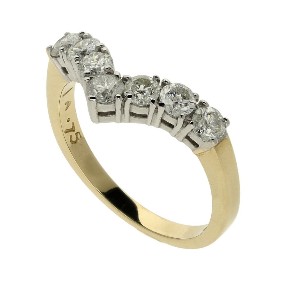 Ladies 9ct Yellow Gold Diamond Set Wishbone Ring - 0.75ct