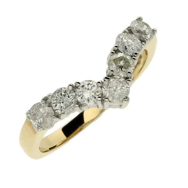Ladies 9ct Yellow Gold Diamond Set Wishbone Ring - 0.75ct