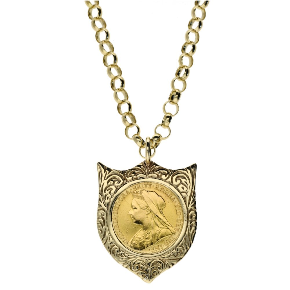 1899 Full Sovereign Coin Mounted Pendant & 22" Chain