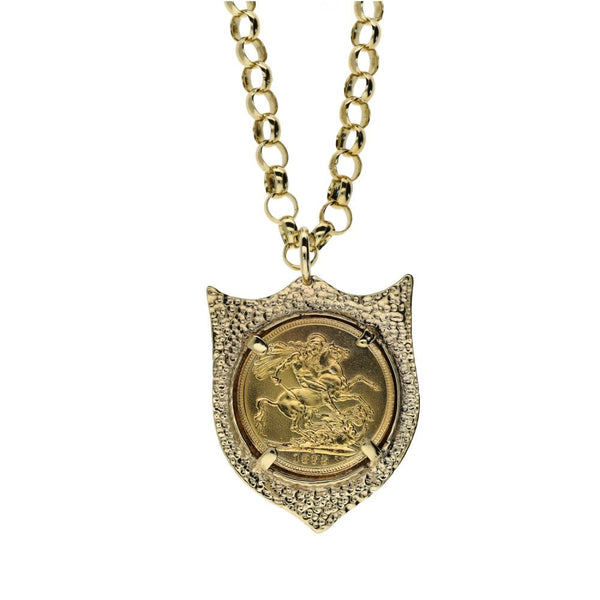1899 Full Sovereign Coin Mounted Pendant & 22" Chain