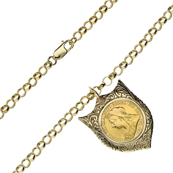 1899 Full Sovereign Coin Mounted Pendant & 22" Chain