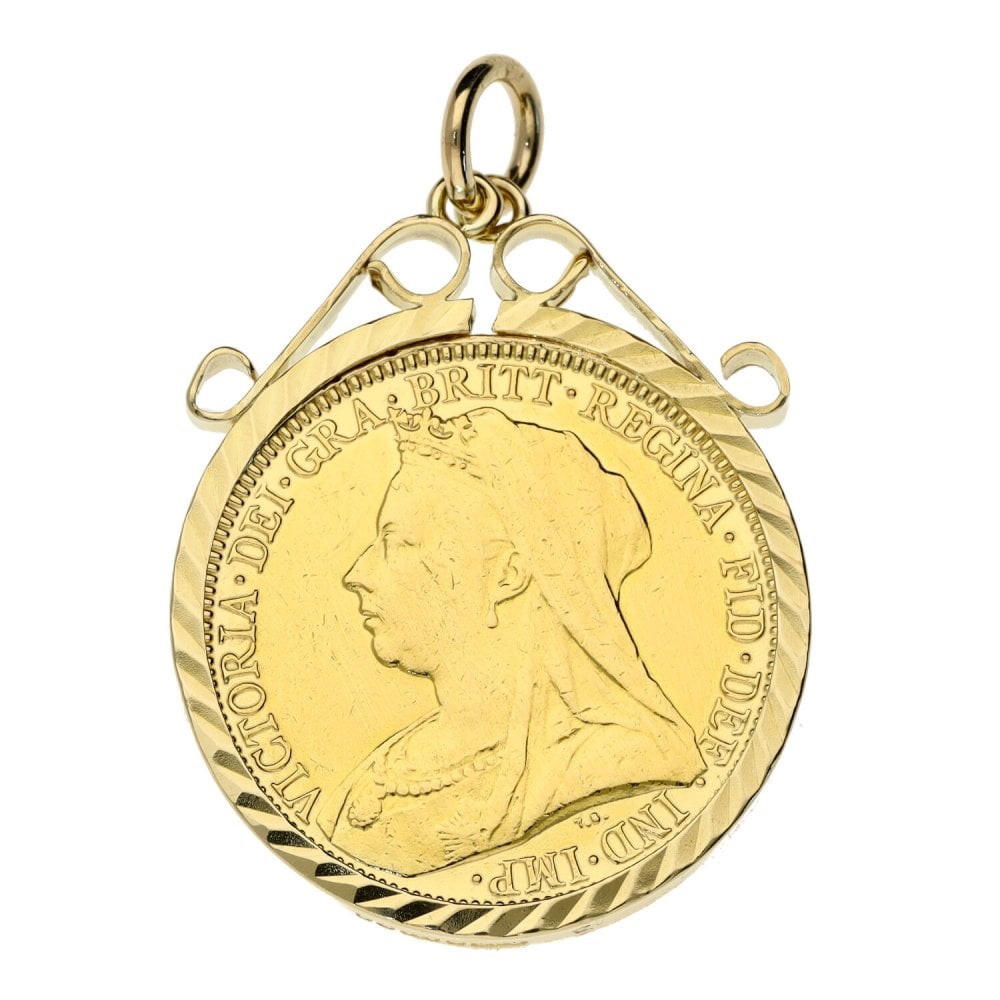 1893 Yellow Gold Full Sovereign Coin Pendant - 10.2g