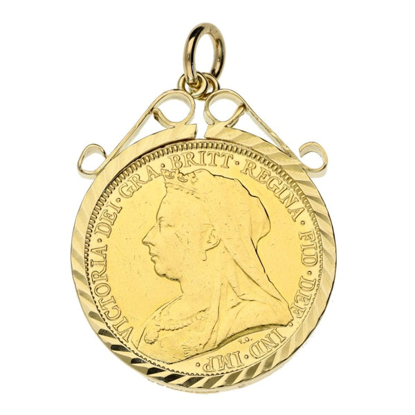 1893 Yellow Gold Full Sovereign Coin Pendant - 10.2g