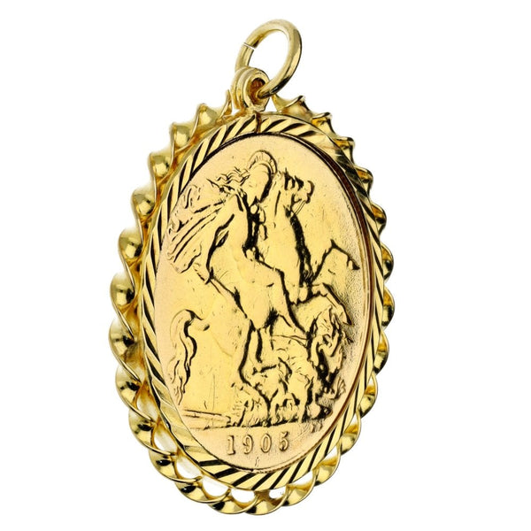 1905 Yellow Gold Half Sovereign Coin Mounted Pendant - 4.6g