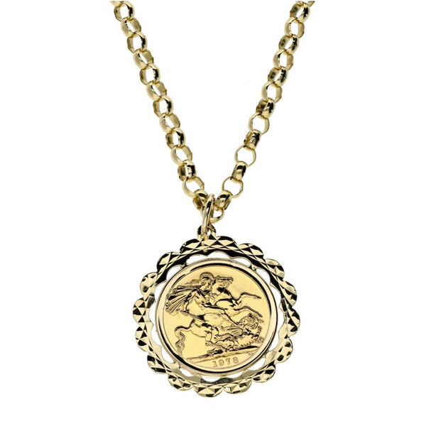 1978 Full Sovereign Coin Mounted Pendant & 24" Chain