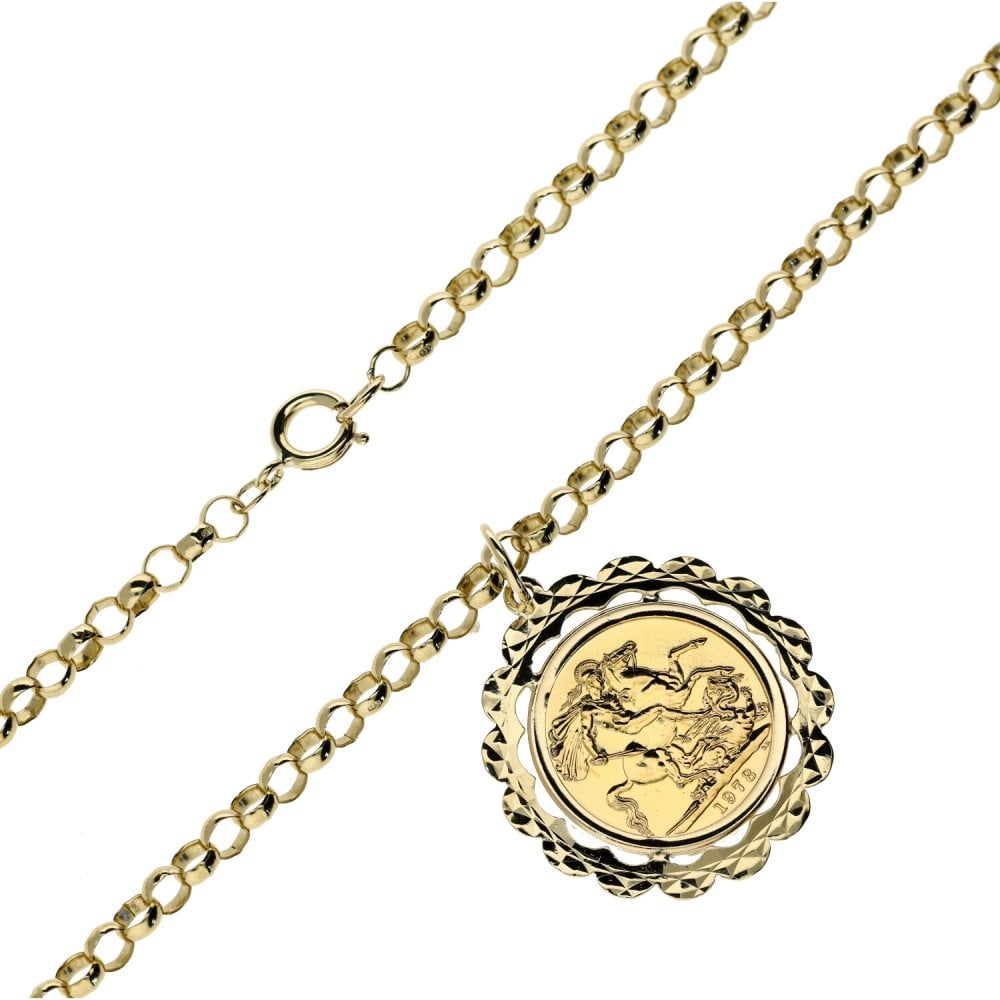 1978 Full Sovereign Coin Mounted Pendant & 24" Chain