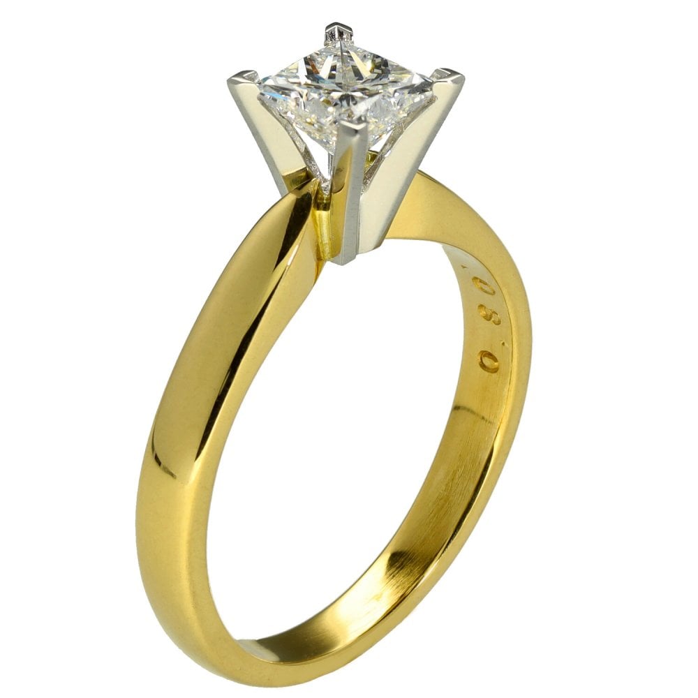 Ladies 18ct Yellow Gold Princess Cut Diamond Solitaire Ring