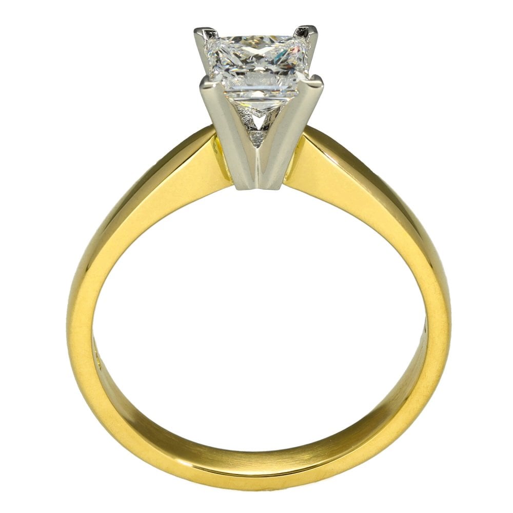 Ladies 18ct Yellow Gold Princess Cut Diamond Solitaire Ring