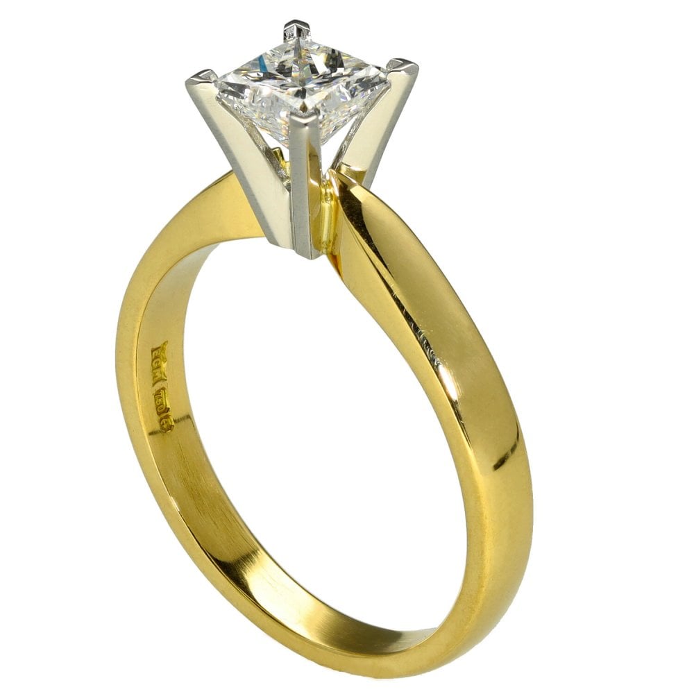 Ladies 18ct Yellow Gold Princess Cut Diamond Solitaire Ring
