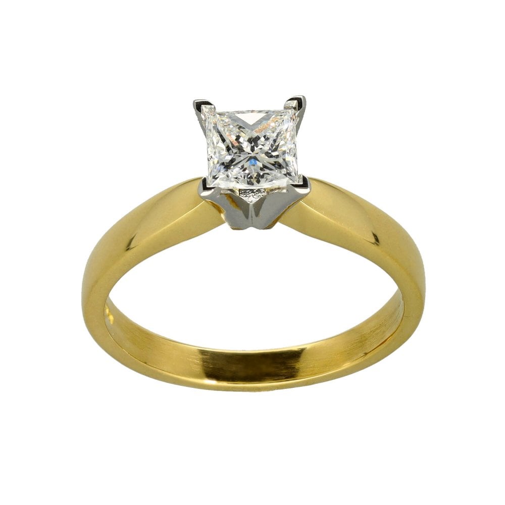 Ladies 18ct Yellow Gold Princess Cut Diamond Solitaire Ring