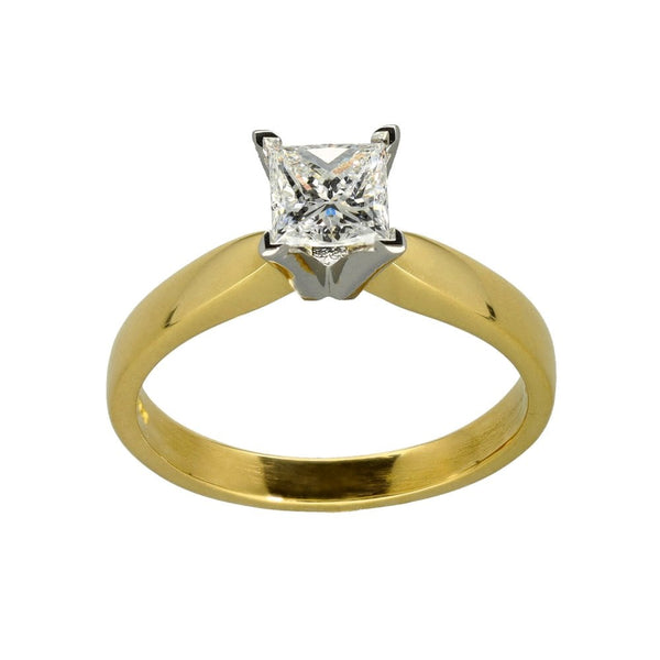 Ladies 18ct Yellow Gold Princess Cut Diamond Solitaire Ring