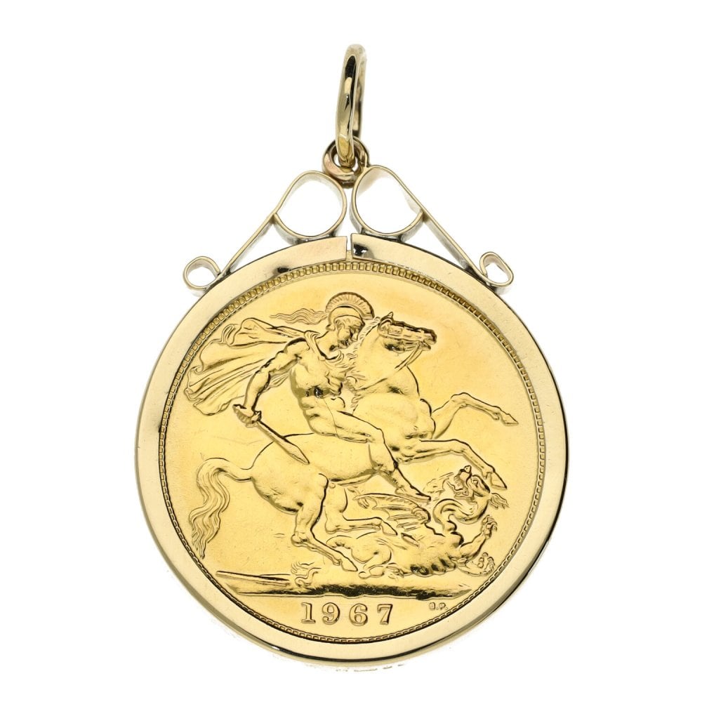 1967 Yellow Gold Full Sovereign Coin Mounted Pendant - 9.3g