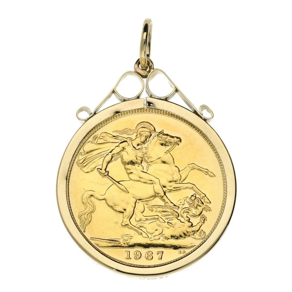 1967 Yellow Gold Full Sovereign Coin Mounted Pendant - 9.3g