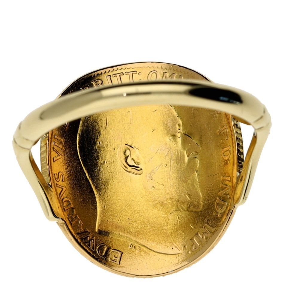 1902 Yellow Gold Half Sovereign Bent Over Ring - Size P½