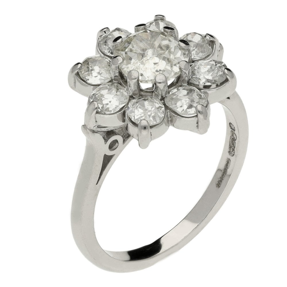 Ladies 18ct White Gold Diamond Cluster Ring - 2.26ct