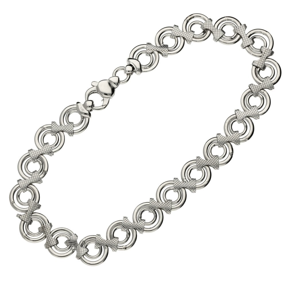 Ladies 9ct White Gold 7.5" Fancy Open Circle Link Bracelet