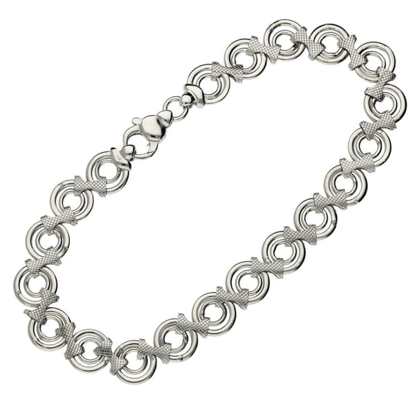 Ladies 9ct White Gold 7.5" Fancy Open Circle Link Bracelet