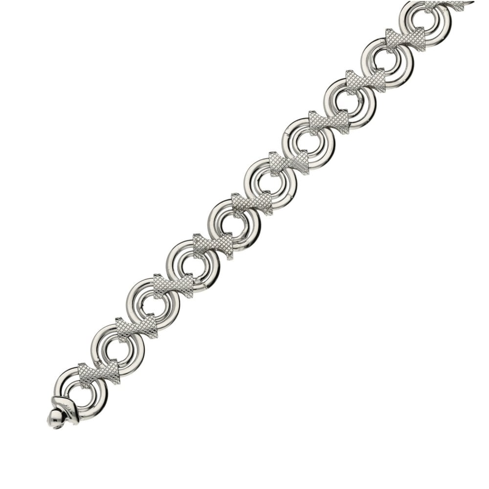 Ladies 9ct White Gold 7.5" Fancy Open Circle Link Bracelet