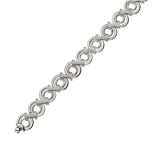 Ladies 9ct White Gold 7.5" Fancy Open Circle Link Bracelet