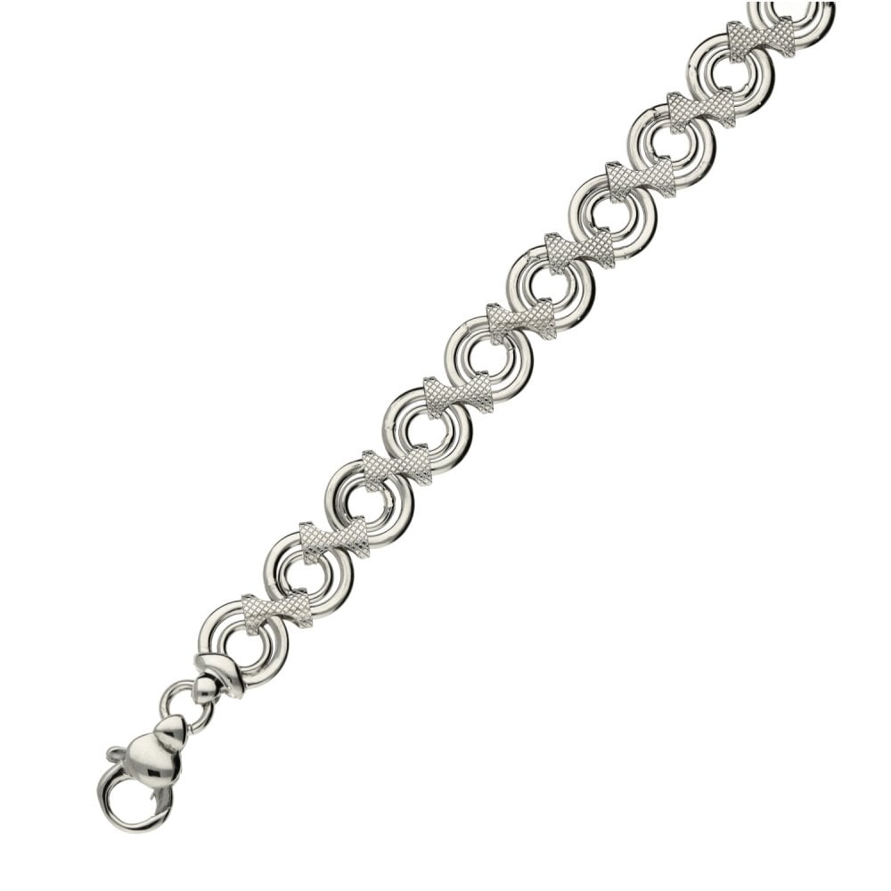 Ladies 9ct White Gold 7.5" Fancy Open Circle Link Bracelet