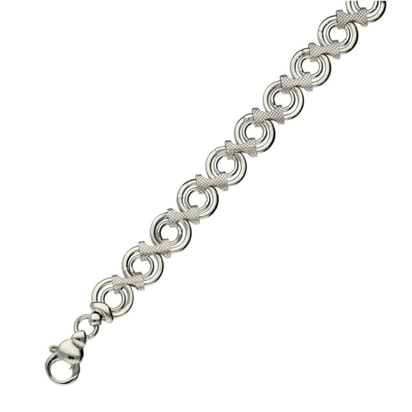 Ladies 9ct White Gold 7.5" Fancy Open Circle Link Bracelet