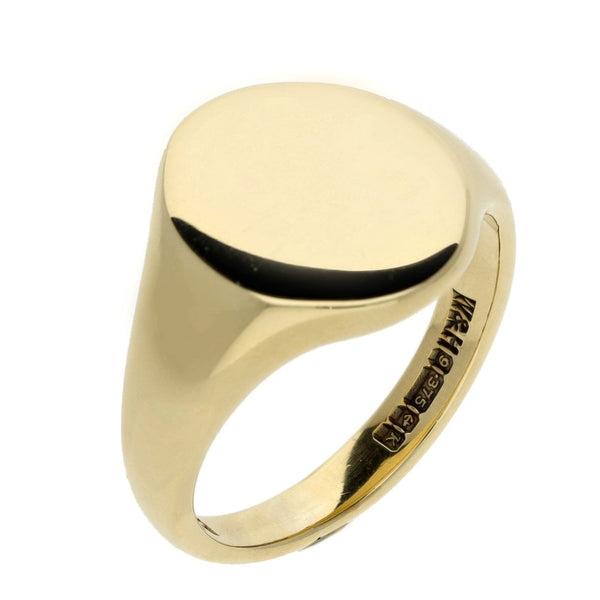 Mens 9ct Yellow Gold Plain Signet Ring - Size S