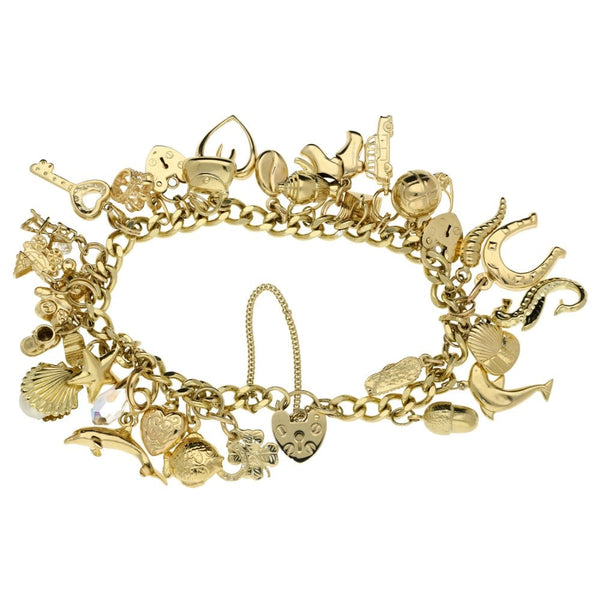 Ladies 9ct Yellow Gold Charm Bracelet - 49.0g