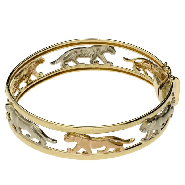 Ladies 14ct Multi Tone Lion Design Bangle - 22.4g