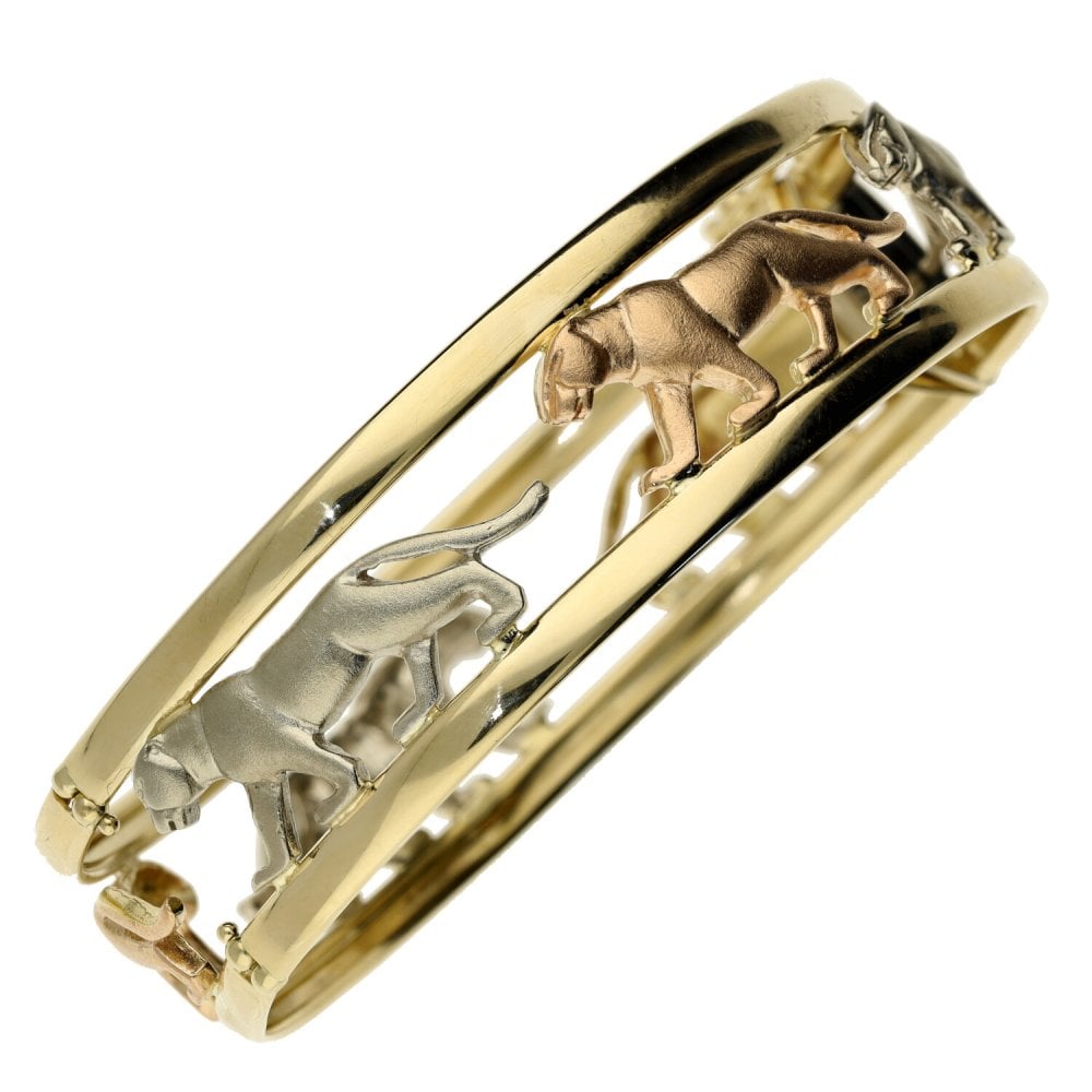 Ladies 14ct Multi Tone Lion Design Bangle - 22.4g