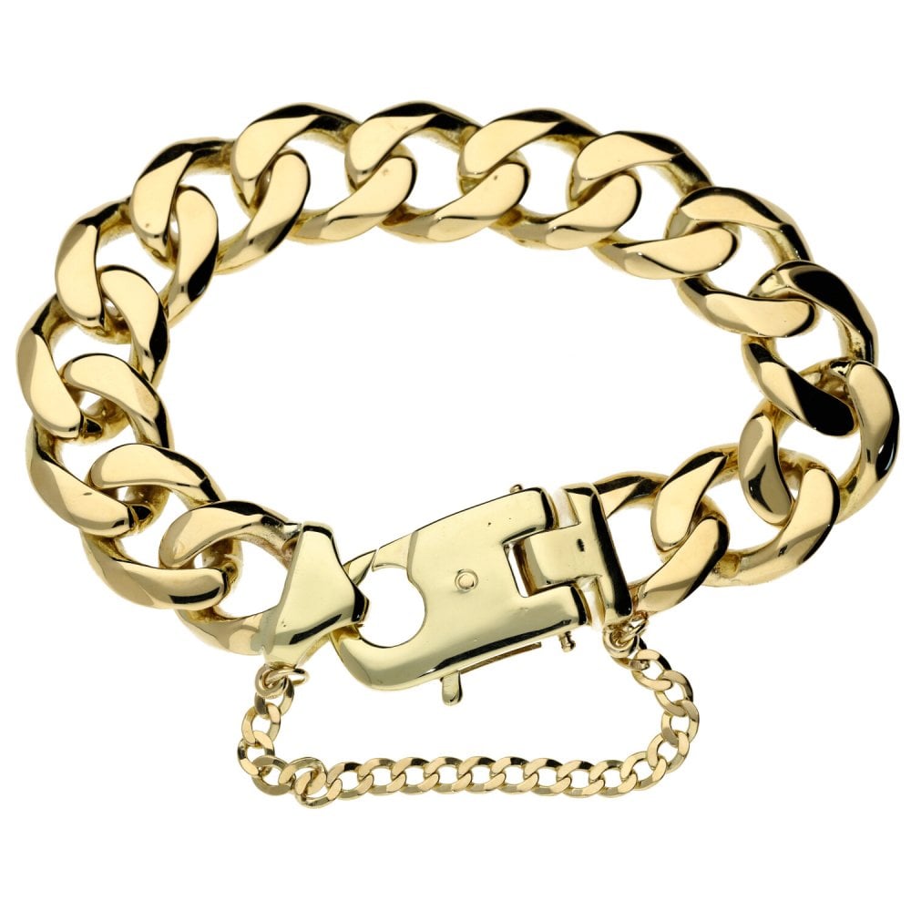 Mens 9ct Yellow Gold Heavy Curb Bracelet - 125.5g