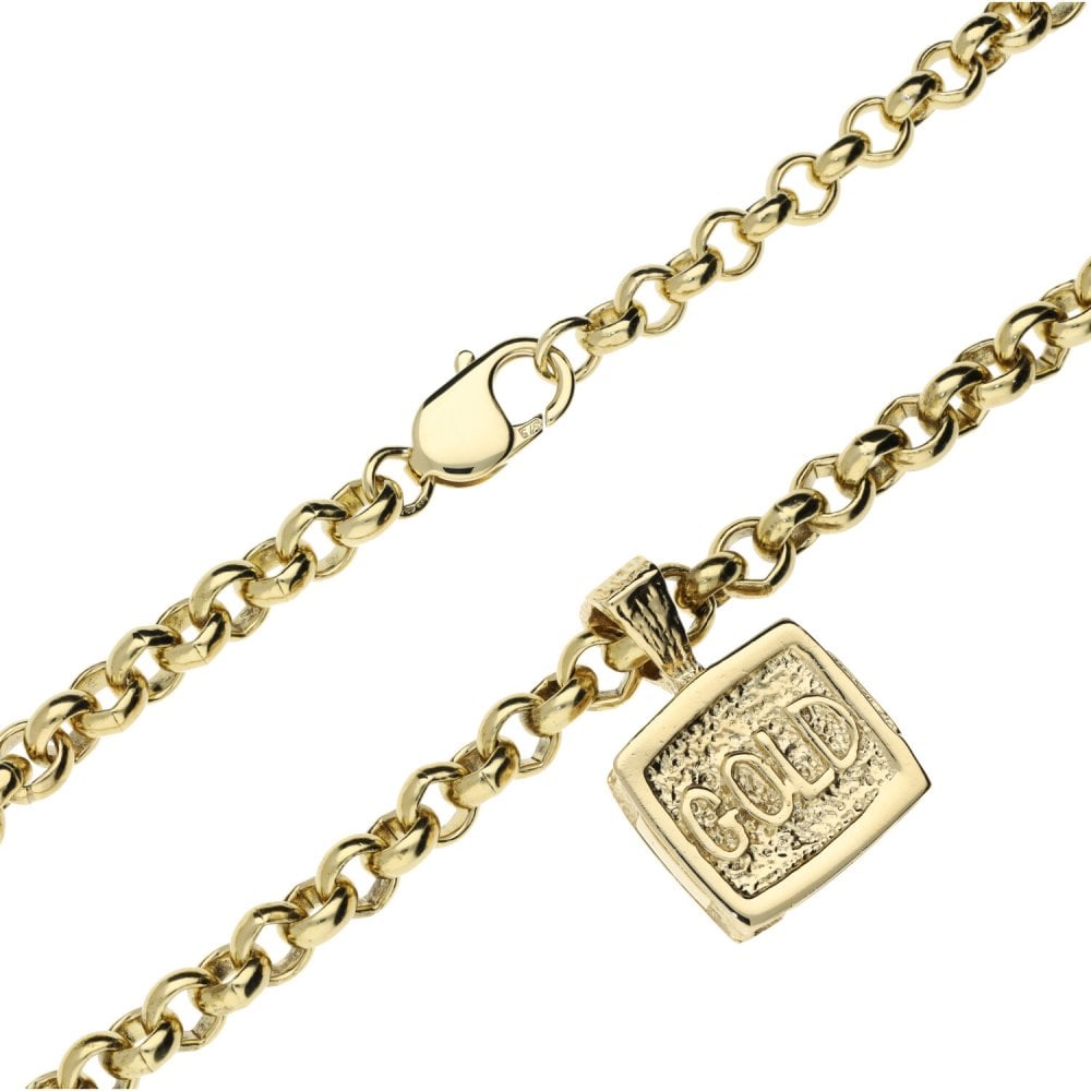 Mens 9ct Yellow Gold Ingot Block Pendant & 22" Chain - 102.3g