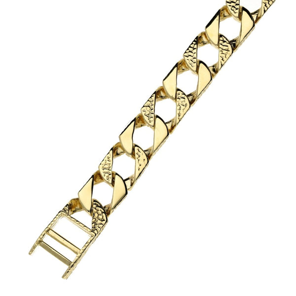 Mens 9ct Yellow Gold Patterned Link Curb Bracelet - 9.5"