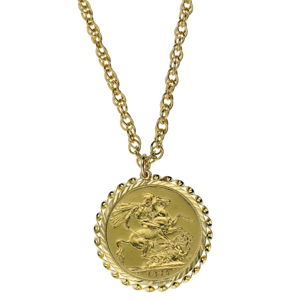 1874 Yellow Gold Full Sovereign Coin Pendant & 24" Chain