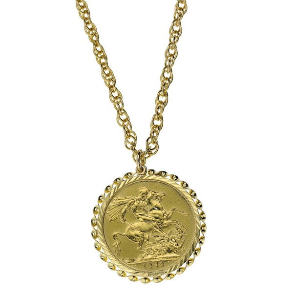 1874 Yellow Gold Full Sovereign Coin Pendant & 24" Chain