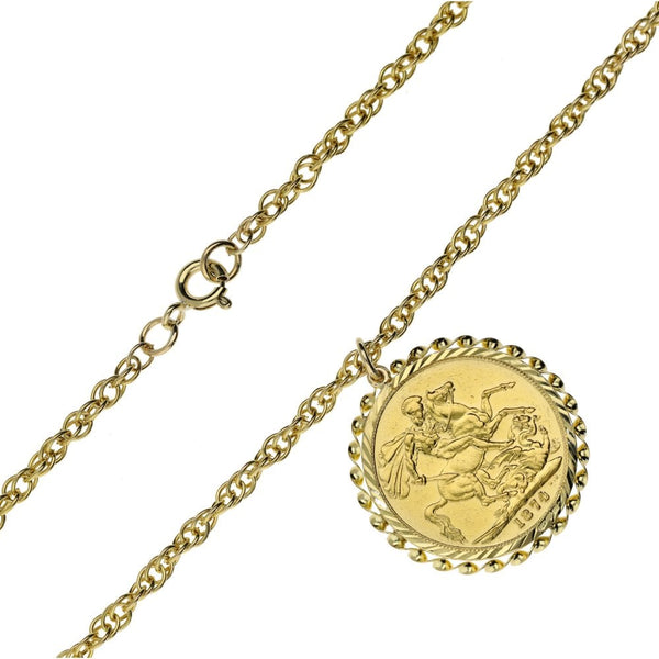 1874 Yellow Gold Full Sovereign Coin Pendant & 24" Chain