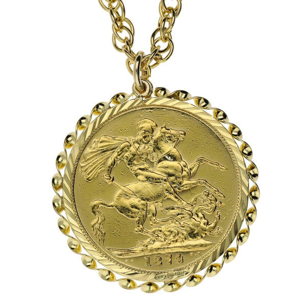 1874 Yellow Gold Full Sovereign Coin Pendant & 24" Chain
