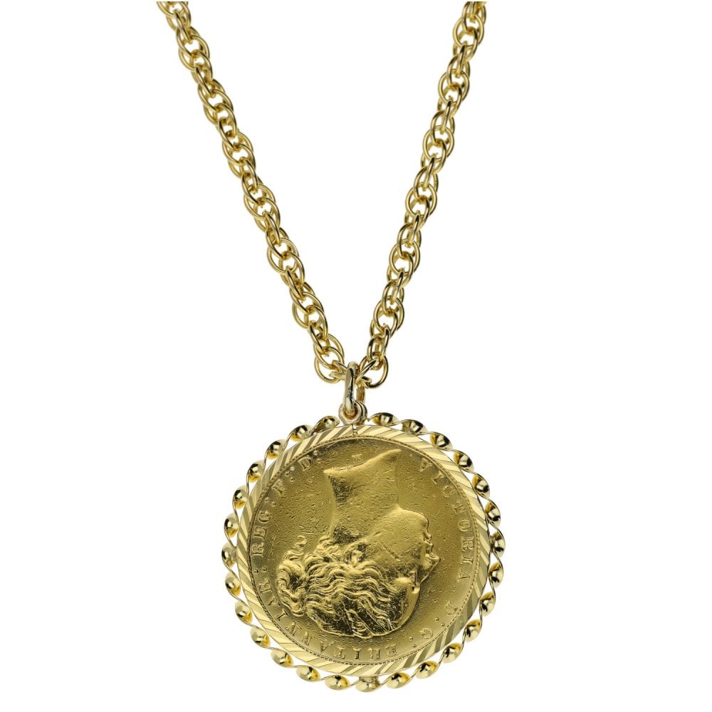 1874 Yellow Gold Full Sovereign Coin Pendant & 24" Chain