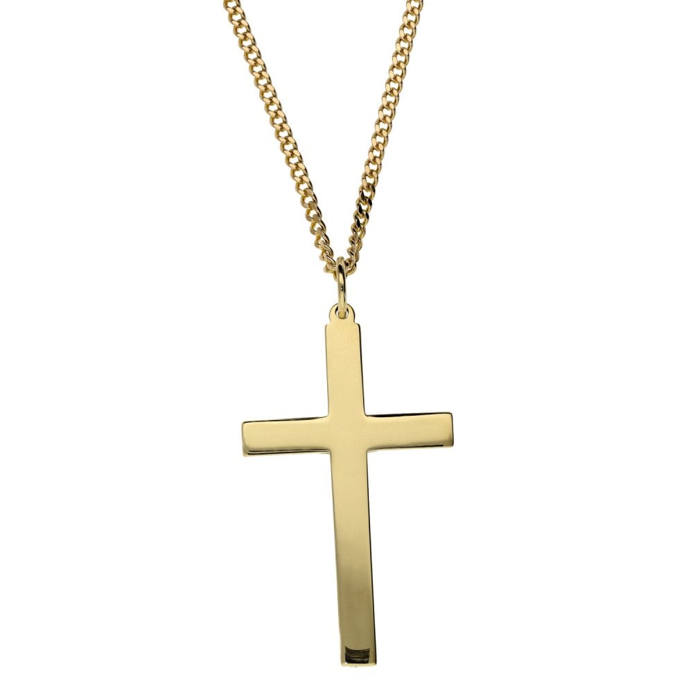 9ct Yellow Gold Plain Cross & 20" Curb Chain - 9.7g