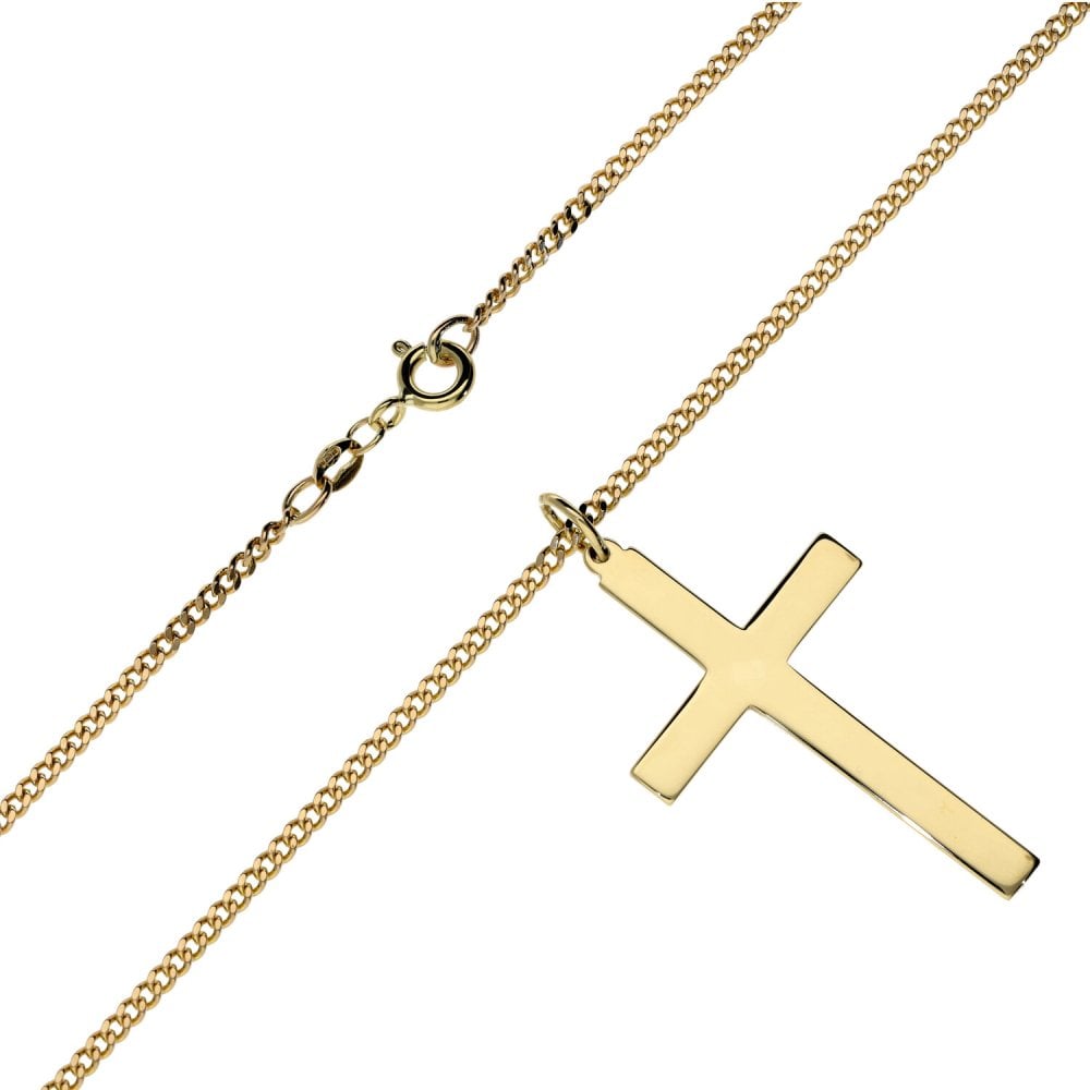 9ct Yellow Gold Plain Cross & 20" Curb Chain - 9.7g