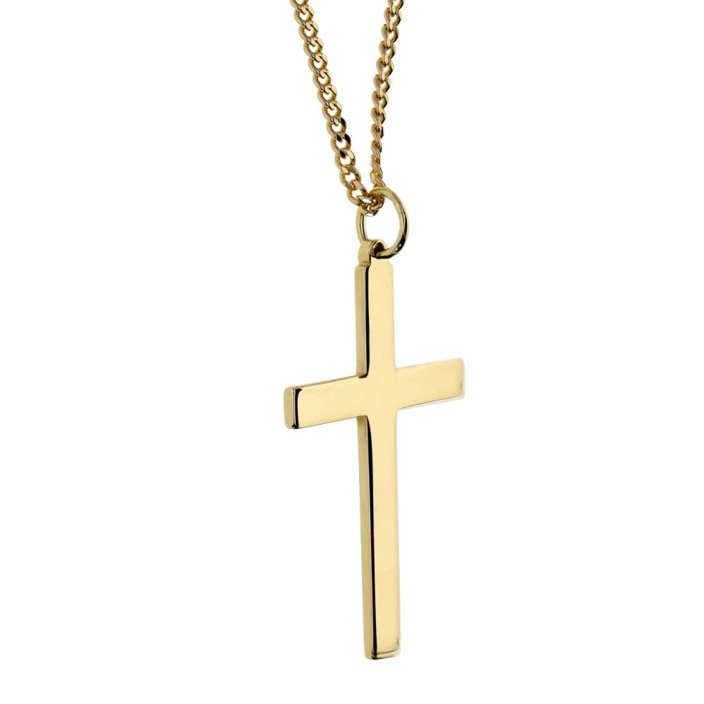 9ct Yellow Gold Plain Cross & 20" Curb Chain - 9.7g