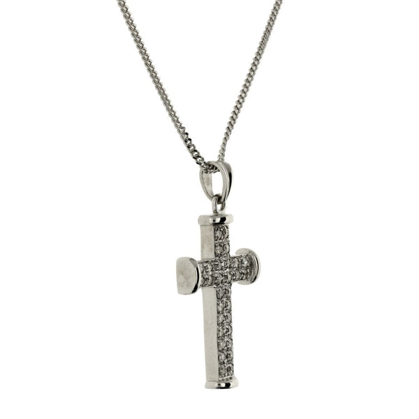Ladies 9ct White Gold Diamond Cross Pendant & 16" Chain - 0.50ct